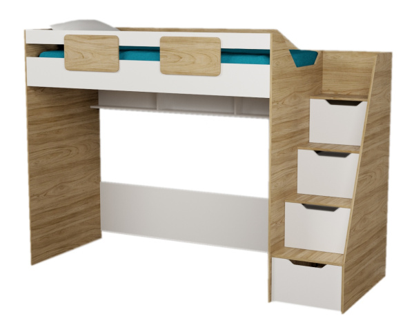 Комплект мебели (кровать-чердак Мозаика + стеллаж)