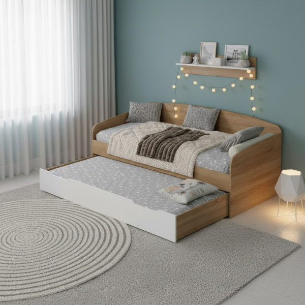 Кровать выдвижная Двушка (дуб сонома + белый) 190х90