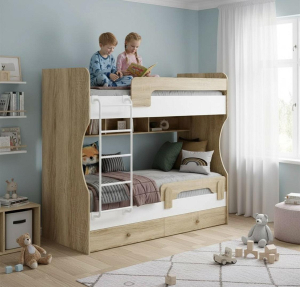 Кровать 2-х ярусная Омега (дуб сонома + белый) 190х80