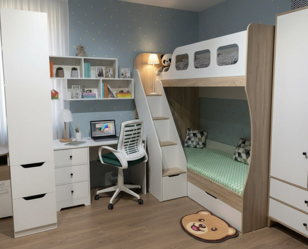 Кровать 2-х ярусная Умка-4 (дуб сонома+белый) 190х80  от Династия Kids