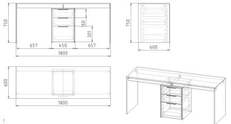 Стол Тандем 1800 мм (фасады дуб сонома) от Династия Kids
