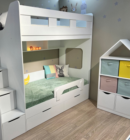 Кровать Квартет + кровать Дабл (велюр + белый) 190х90