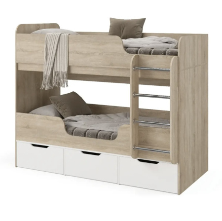 Кровать двухъярусная Малыши Двойняшки 180х80 (дуб сонома + белый) от Династия Kids
