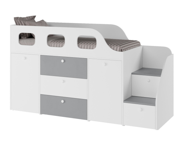 Кровать-чердак Хэппи 180х80 (серебро+белый)  от Династия Kids