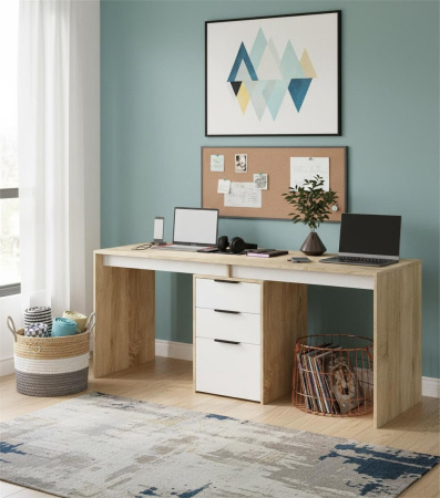 Стол для 2 детей Тандем 1800 мм (корпус дуб каньон + фасады белые) от Династия Kids