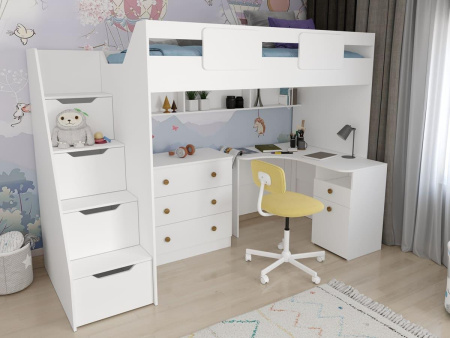 Комплект мебели: кровать-чердак Мозаика-2 + стол Умка + комод Умка  от Династия Kids