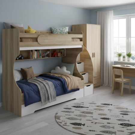 Кровать БИГ 120х200 (корпус дуб сонома + фасады белые) от Династия Kids