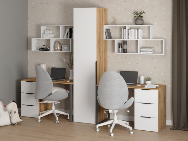 Комплект для 2 школьников Брайт Золотистый: стол 2 шт. + пенал + полки Юниор 2 шт.