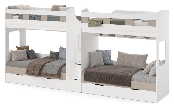 Кровать Квартет + кровать Дабл (велюр + белый) 190х90