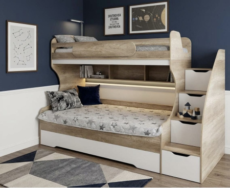 Двухъярусная кровать БИГ (дуб каньон + белый) 120х200  от Династия Kids