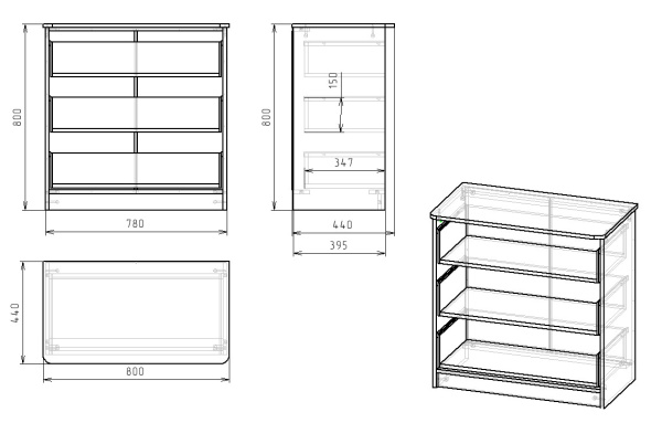 Комод коллекции Умка NEW (ручки - дуб) от Династия Kids
