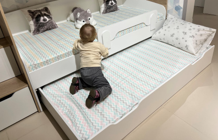 Кровать Дабл 190х90 с доп. спальным местом 180х80 (велюр + белый) от Династия Kids