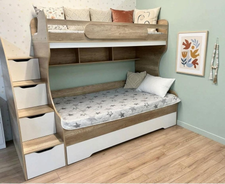 Двухъярусная кровать БИГ (дуб каньон + белый) 120х200  от Династия Kids