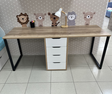 Стол Дуэт 2000 мм (дуб каньон + опоры черные). Столешница 22 мм от Династия Kids