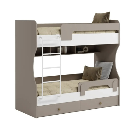 Кровать 2-х ярусная Омега (цвет белый + лестница черная) 190х80 от Династия Kids