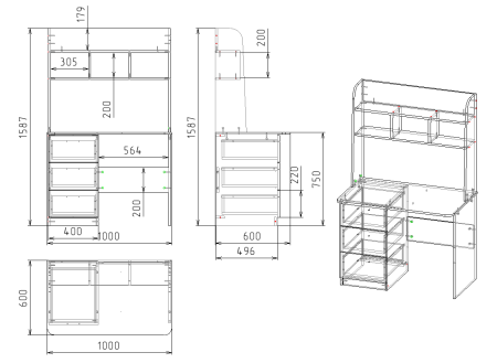 Стол письменный КСТ-12 (дуб сонома) от Династия Kids