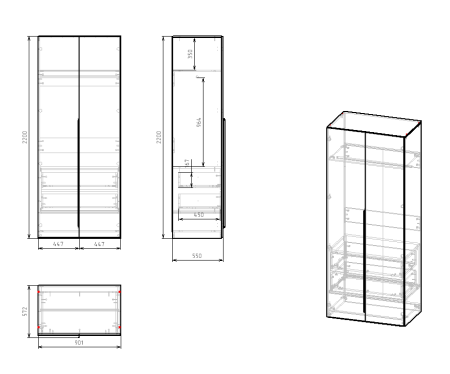 Шкаф распашной Брайт Графит-2 (внутри штанга + ящик) от Династия Kids