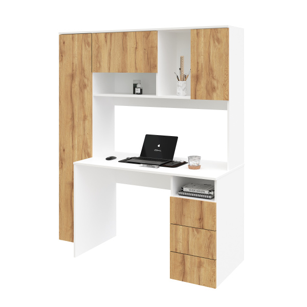 Стол Кабинет 1550 мм (корпус белый + фасады дуб золотистый). Левый/правый от Династия Kids